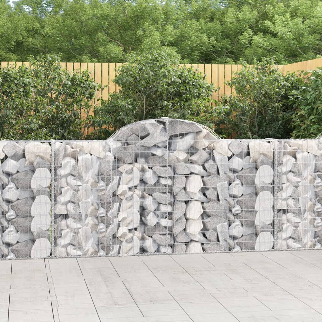 Gabione mit Hochbogen 200x30x100/120 cm Verzinktes Eisen Steinkorb Silber Grau