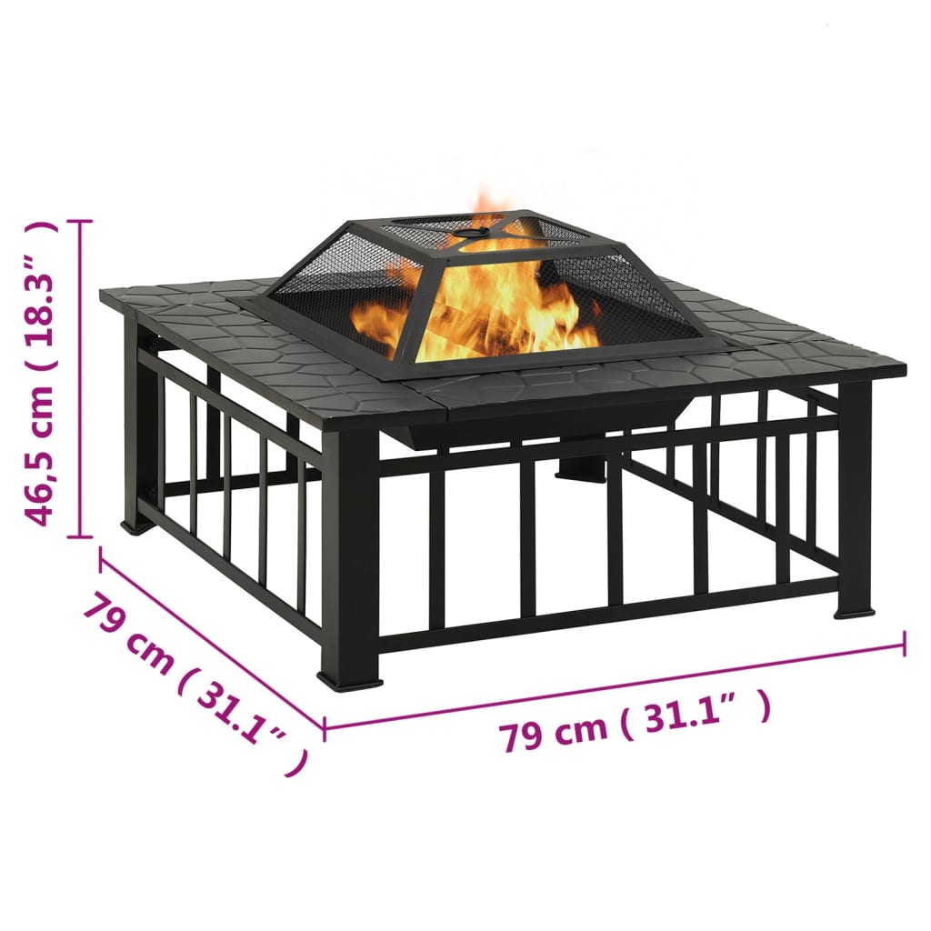 Feuerkorb mit Schürhaken Rustikal 79x79x46,5 cm XXL Stahl Funkenschutz