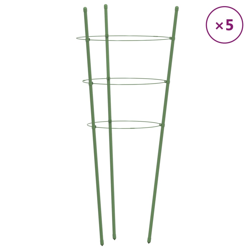 Pflanzenstützen mit 3 Ringen 5 Stk. Grün 75 cm Länge Stahl mit Beschichtung