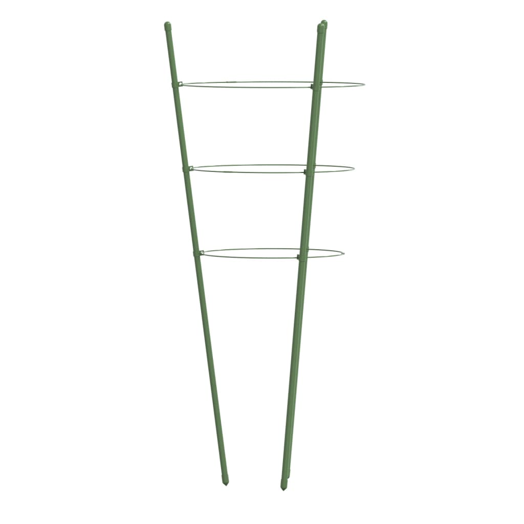 Pflanzenstützen mit 3 Ringen 5 Stk. Grün 75 cm Länge Stahl mit Beschichtung
