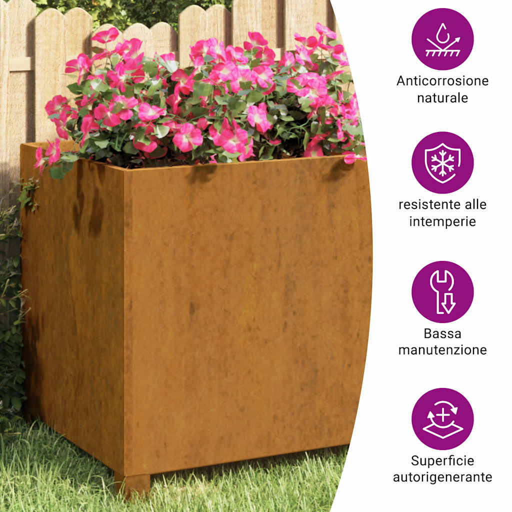 Raised garden bed, 2 planters with legs, rusty finish, 49x47x50 cm, Corten steel