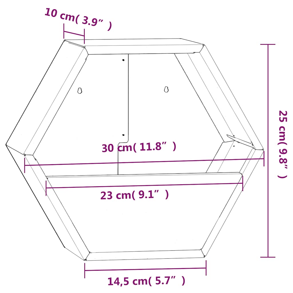 Wall-mounted planters, 2 pieces, rusty Corten steel, 30x10x25 cm, flower pot