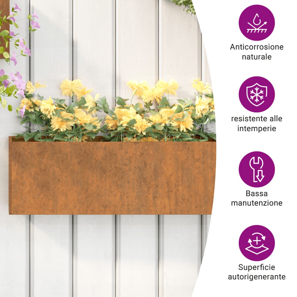 Wand-Pflanzkübel 2 Stk. Rostig Cortenstahl 57x10x17 cm Blumentopf