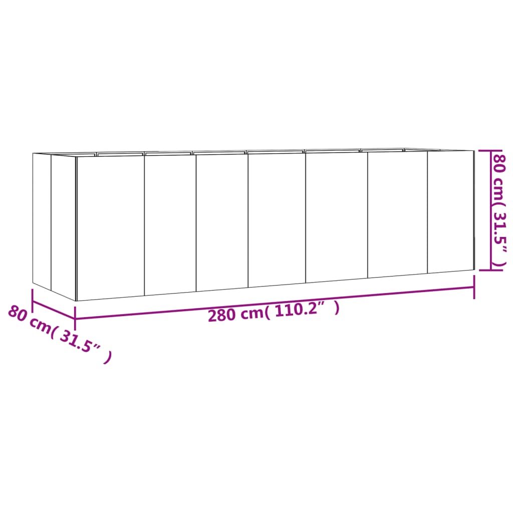 Hochbeet 280x80x80cm Cortenstahl rostig Pflanzbeet Pflanzkasten