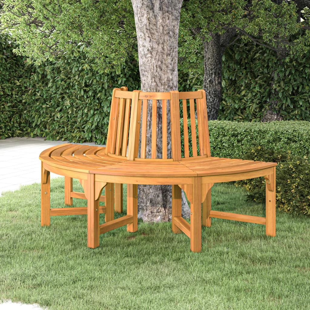 Baumbank Halbrund Ø160 cm Massivholz Eukalyptus Gartenbank Braun