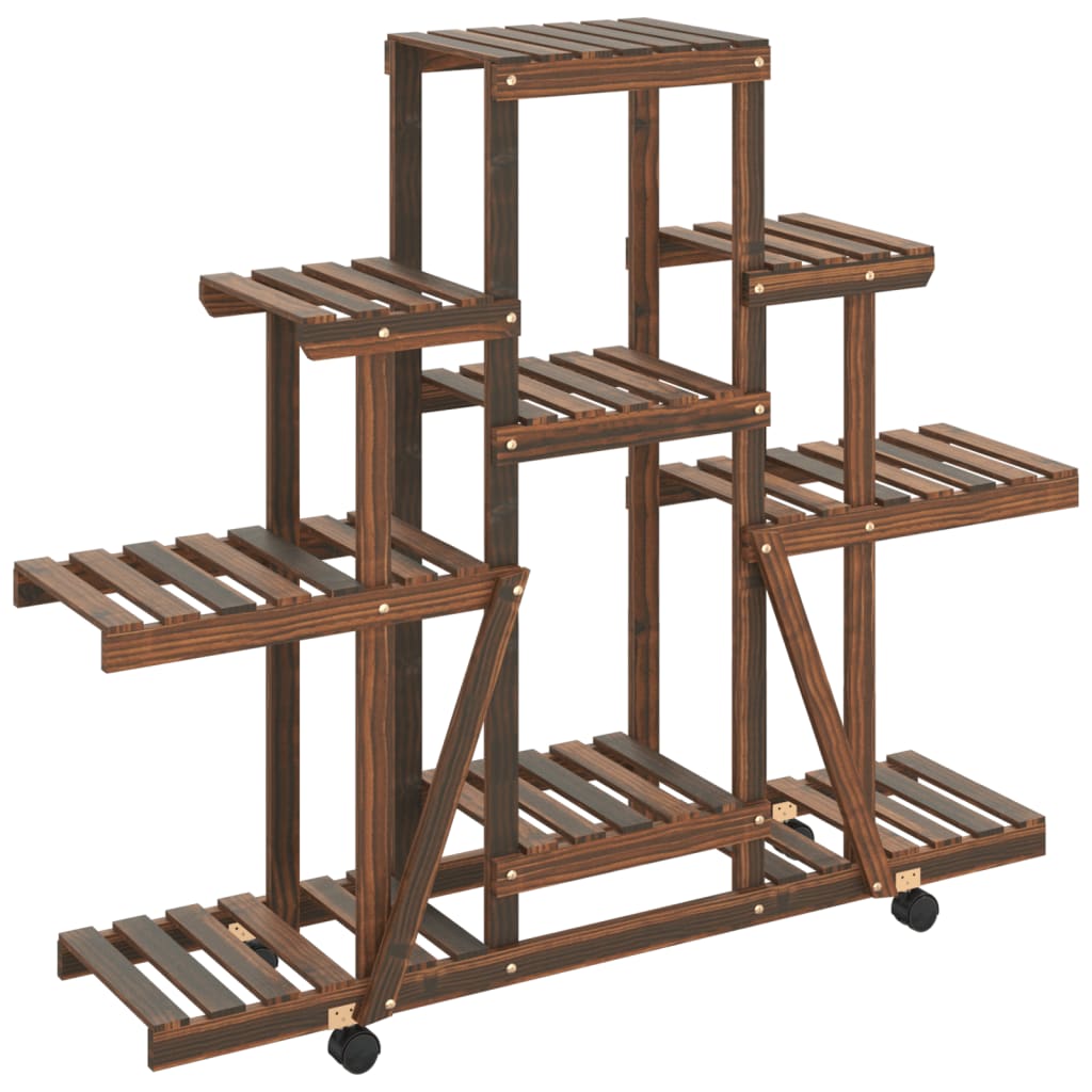 Blumenständer mit Rollen 110x25x101 cm Massivholz Tanne Retrostil Braun