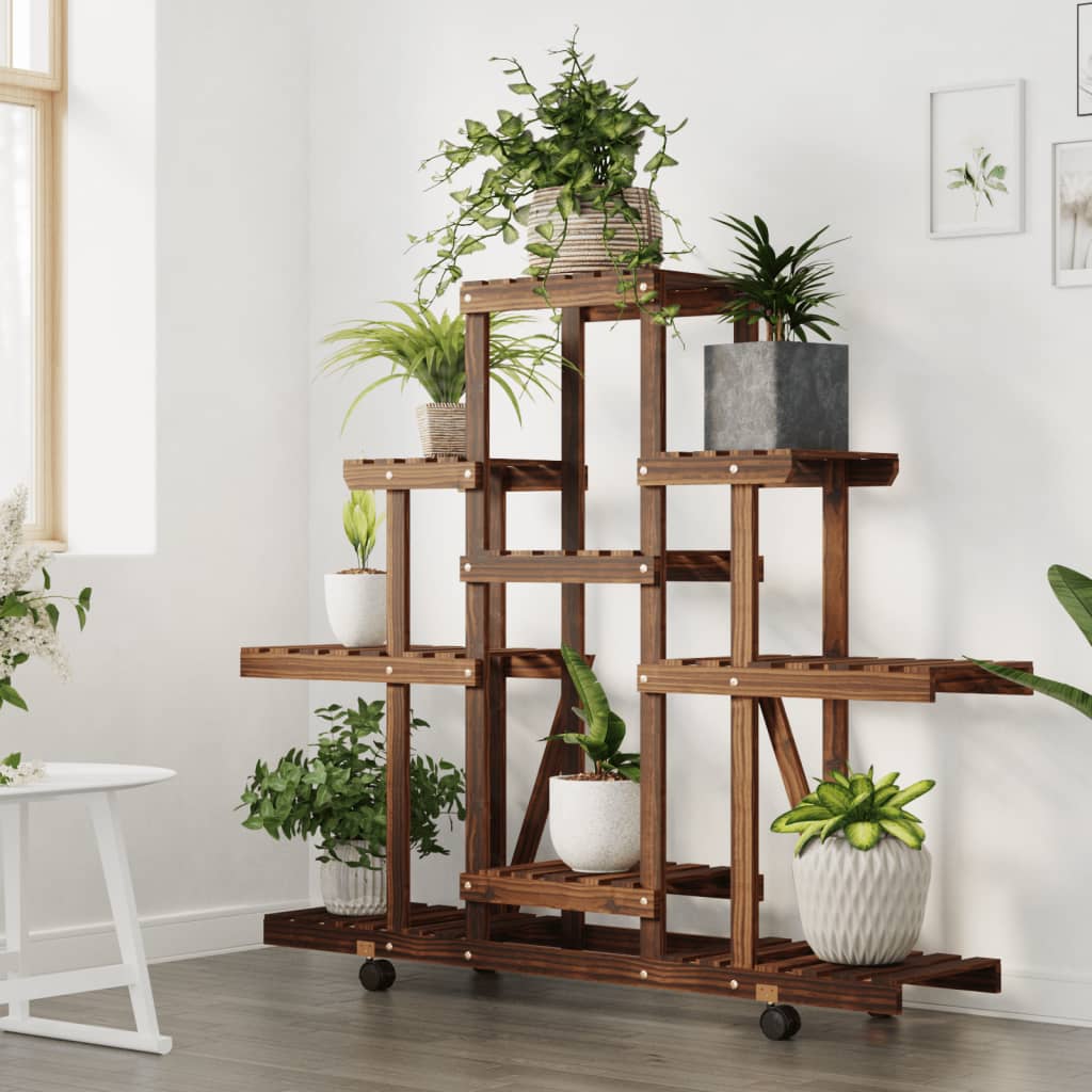 Blumenständer mit Rollen 110x25x101 cm Massivholz Tanne Retrostil Braun