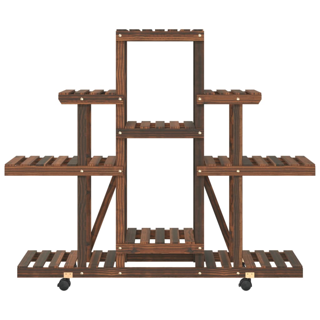 Blumenständer mit Rollen 110x25x101 cm Massivholz Tanne Retrostil Braun