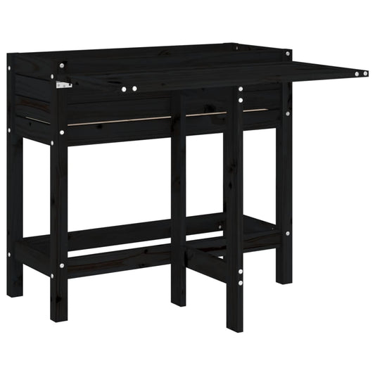 vidaXL Planter with Folding Table Top, Black Solid Wood