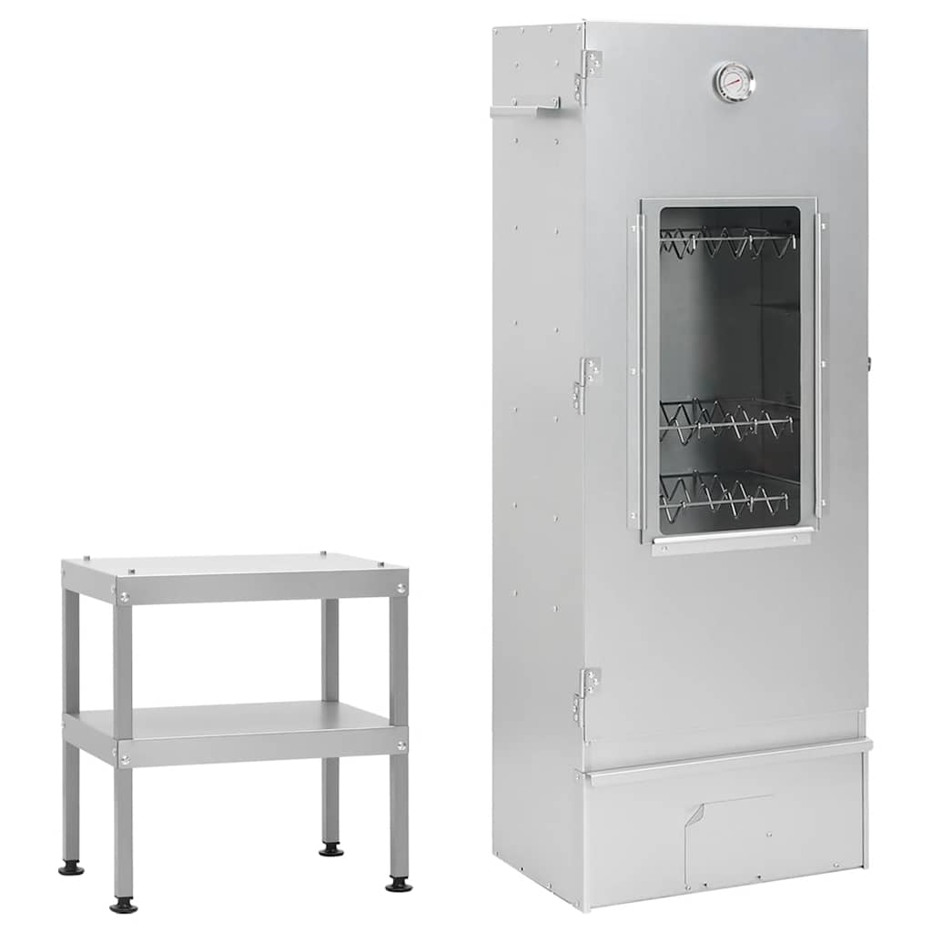 Räucherofen 44,5 x 29 x 110 cm mit Tisch verzinkt Räucherschrank silber