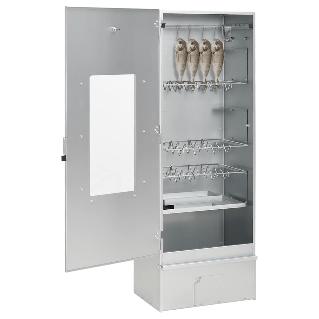 Räucherofen mit 1 kg Räuchermehl 44,5 x 29 x 110 cm silber verzinkt Räucherschrank