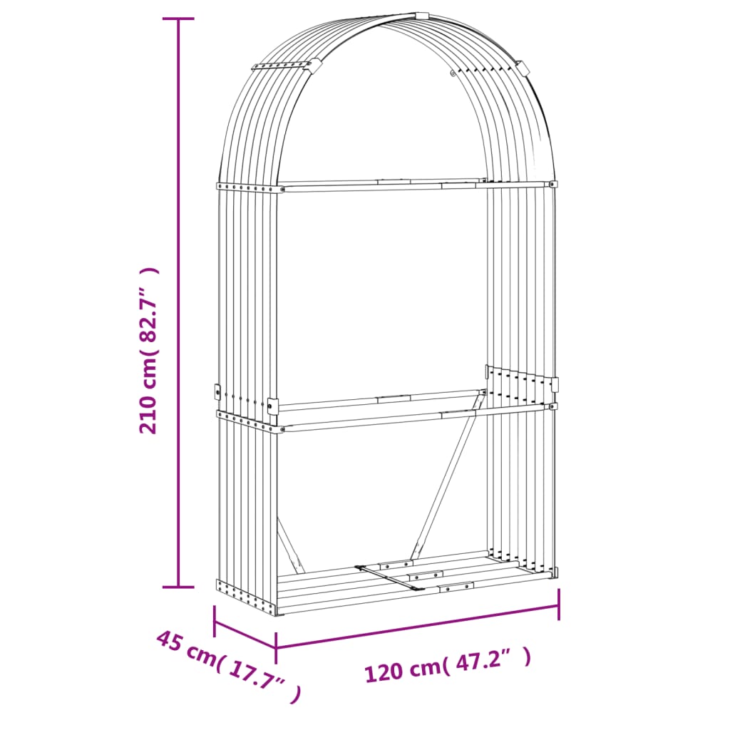 Brennholzunterstand Grau 120x45x210 cm Verzinkter Stahl Holzlager außen
