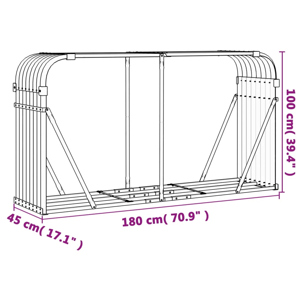 Brennholzunterstand Anthrazit 180x45x100 cm Verzinkter Stahl Holzlager außen