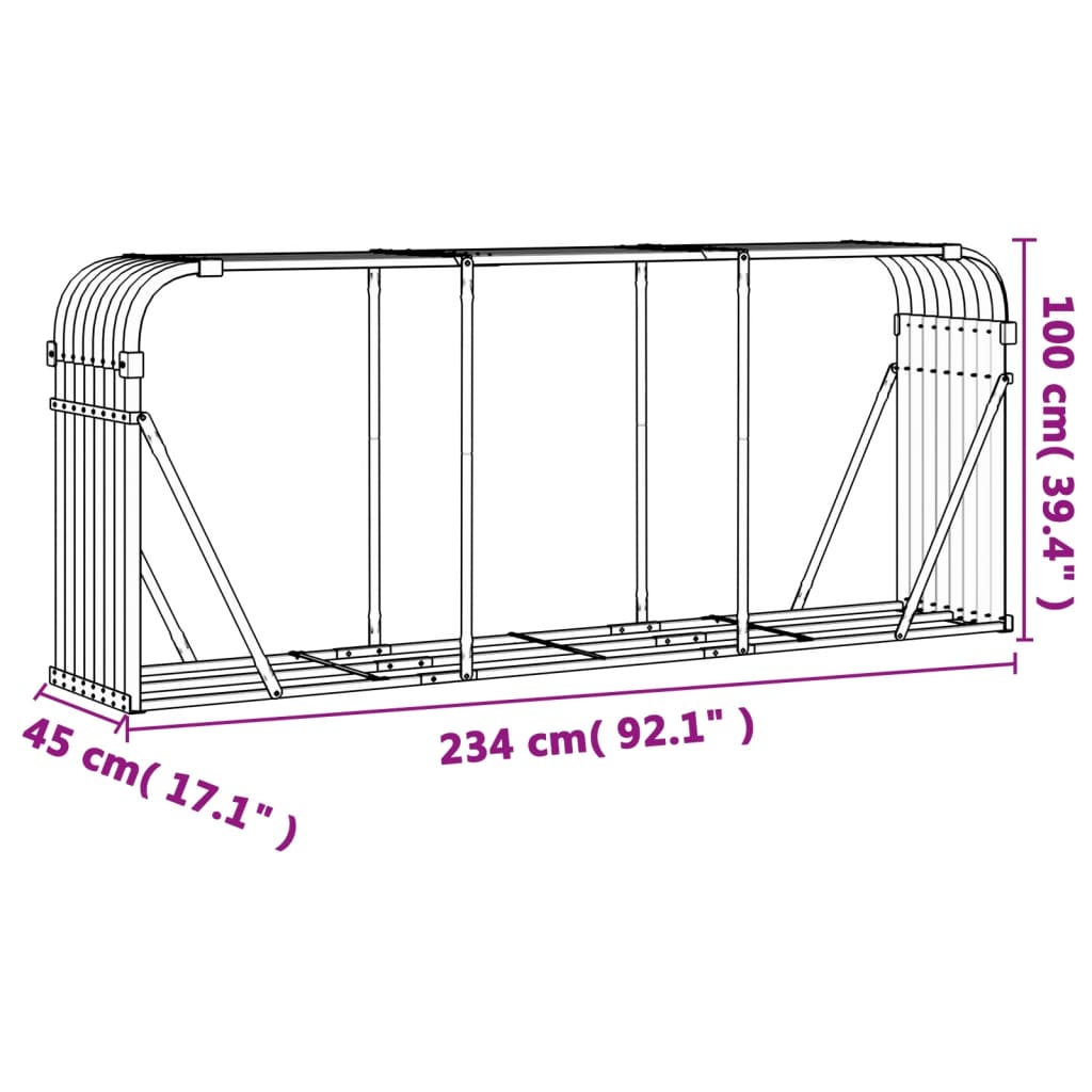 Brennholzunterstand Anthrazit 234x45x100 cm Verzinkter Stahl Holzlager außen