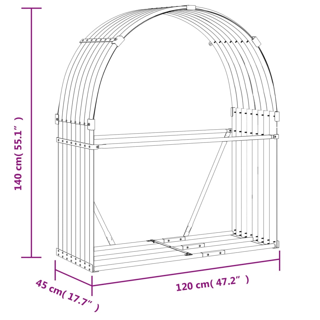 Brennholzunterstand Silber 120x45x140 cm Verzinkter Stahl Holzlager außen