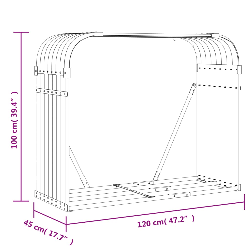Brennholzunterstand Silber 120x45x100 cm Verzinkter Stahl Holzlager außen
