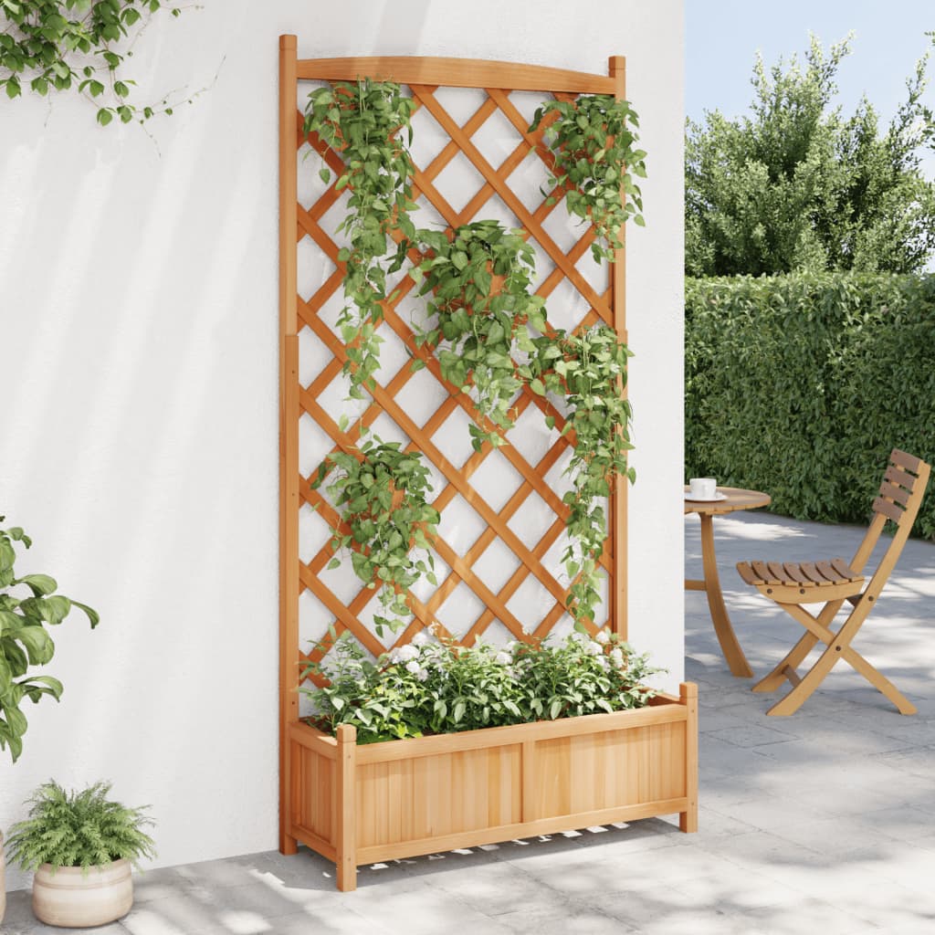 Pflanzkübel mit Spalier Braun Massivholz Tanne 90x35x180cm braun