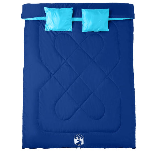 Doppelschlafsack mit Kissen Blau Erwachsene Camping 3-4 Jahreszeiten 3,3 kg