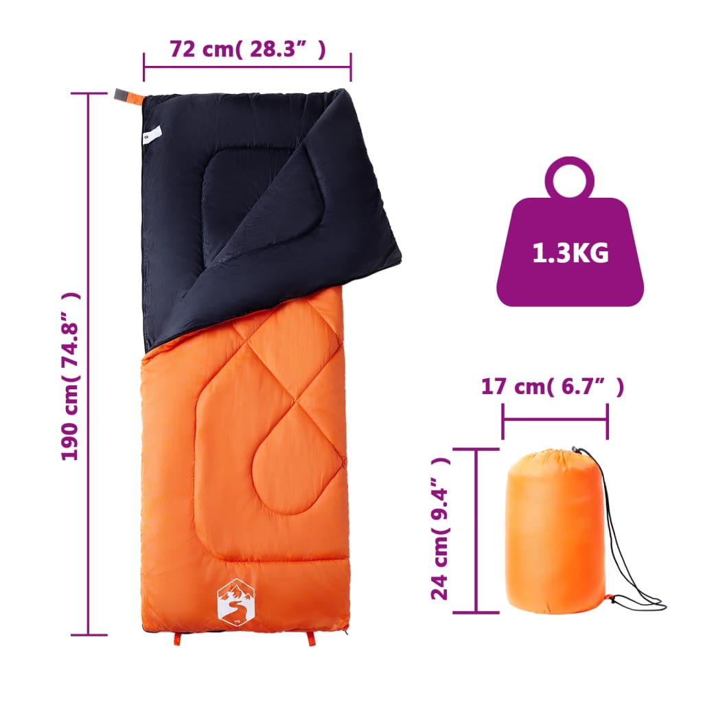 Schlafsack Erwachsene Orange Schwarz Camping 3 Jahreszeiten 1,6 kg