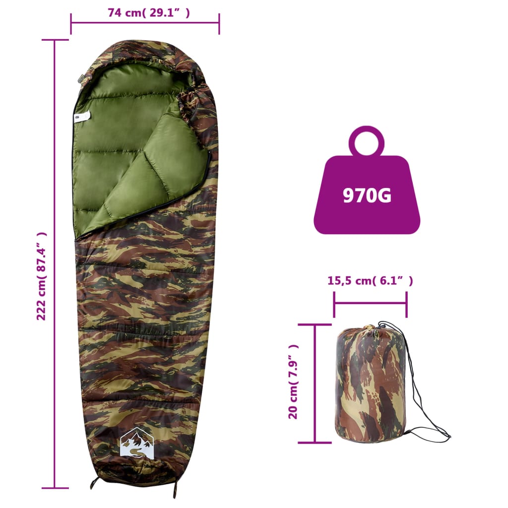 vidaXL Mummy Sleeping Bag for Adults, Camping, 3 Seasons
