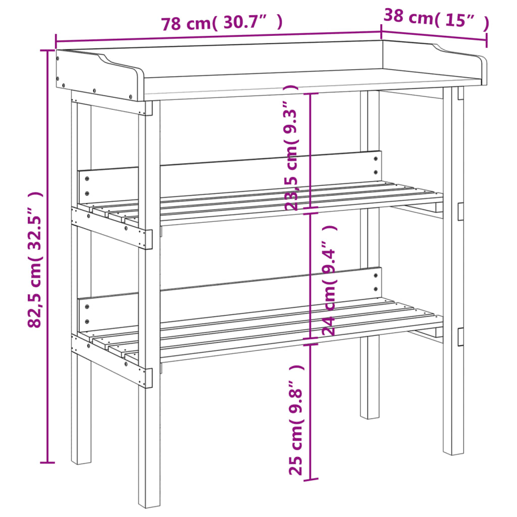 Pflanztisch mit Ablagen Grau 78x38x82,5 cm Massivholz Tanne verzinkt