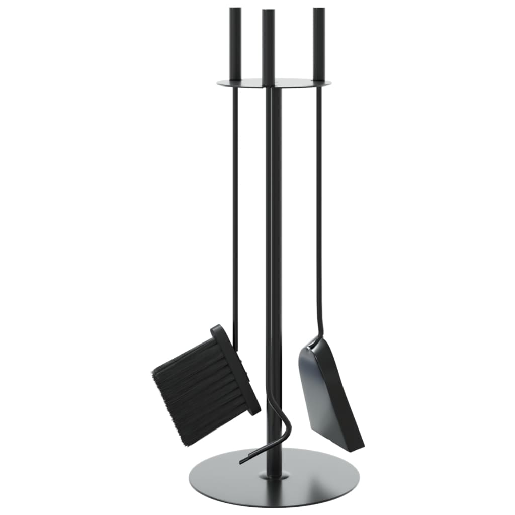 4-tlg. Kaminwerkzeug-Set 22x59 cm Stahl Schwarz Kaminbesteck Kamingarnitur
