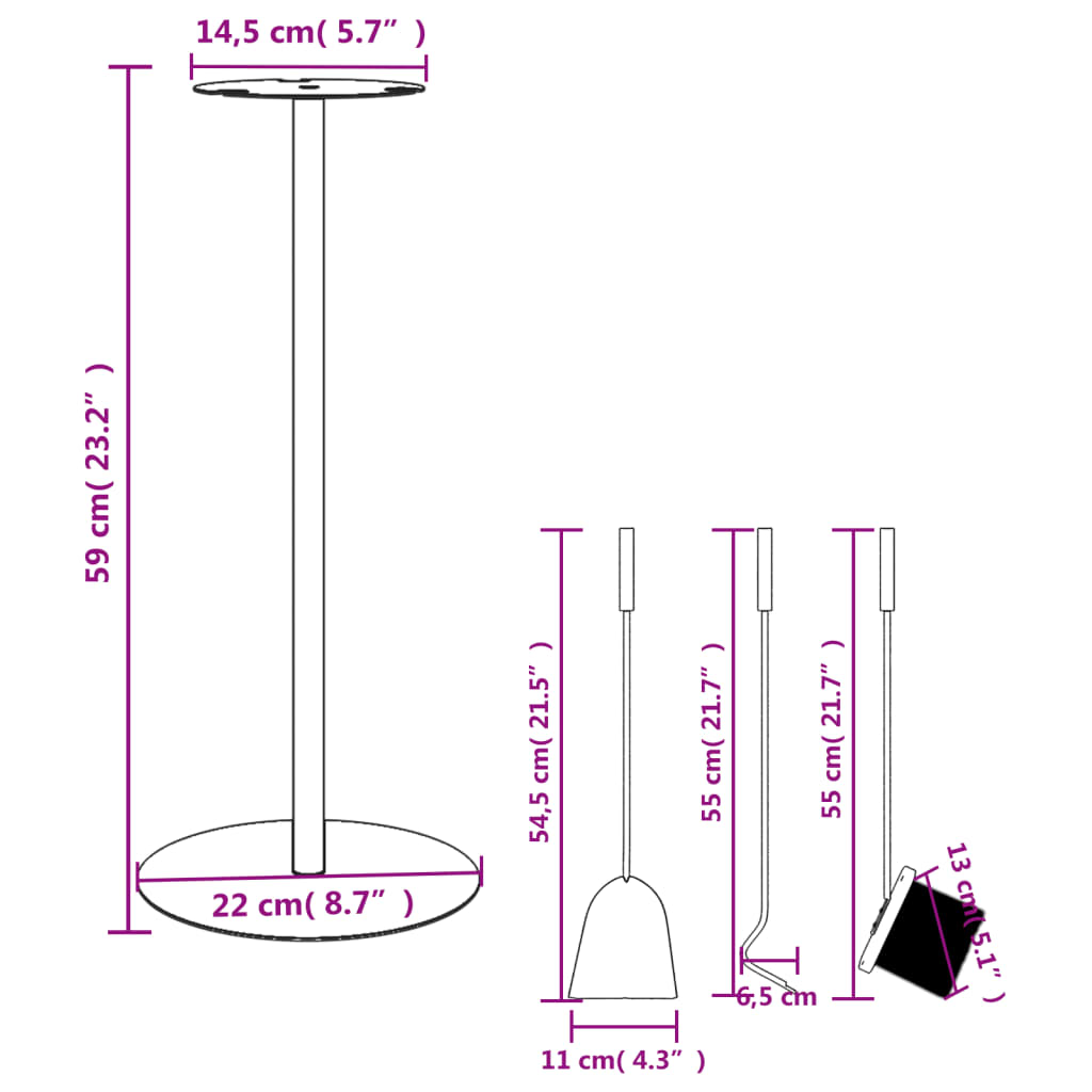 4-tlg. Kaminwerkzeug-Set 22x59 cm Stahl Schwarz Kaminbesteck Kamingarnitur
