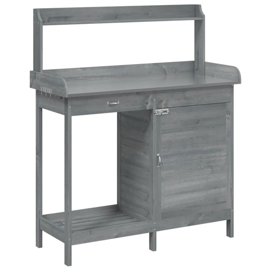 vidaXL Planting Table with Cabinet Grey 110.5x45x124.5 cm Solid Fir Wood