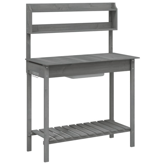 Pflanztisch mit Waschbecken Grau 147,5x44x139,5 cm Massivholz Tanne