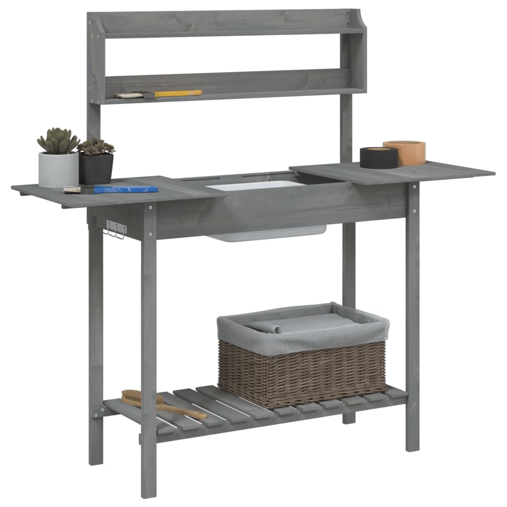 Pflanztisch mit Waschbecken Grau 147,5x44x139,5 cm Massivholz Tanne