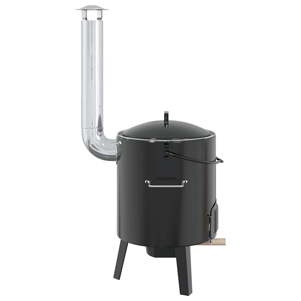 Gulaschkanone mit Rauchabzug & Deckel Schwarz Stahl Emailliert Outdoor