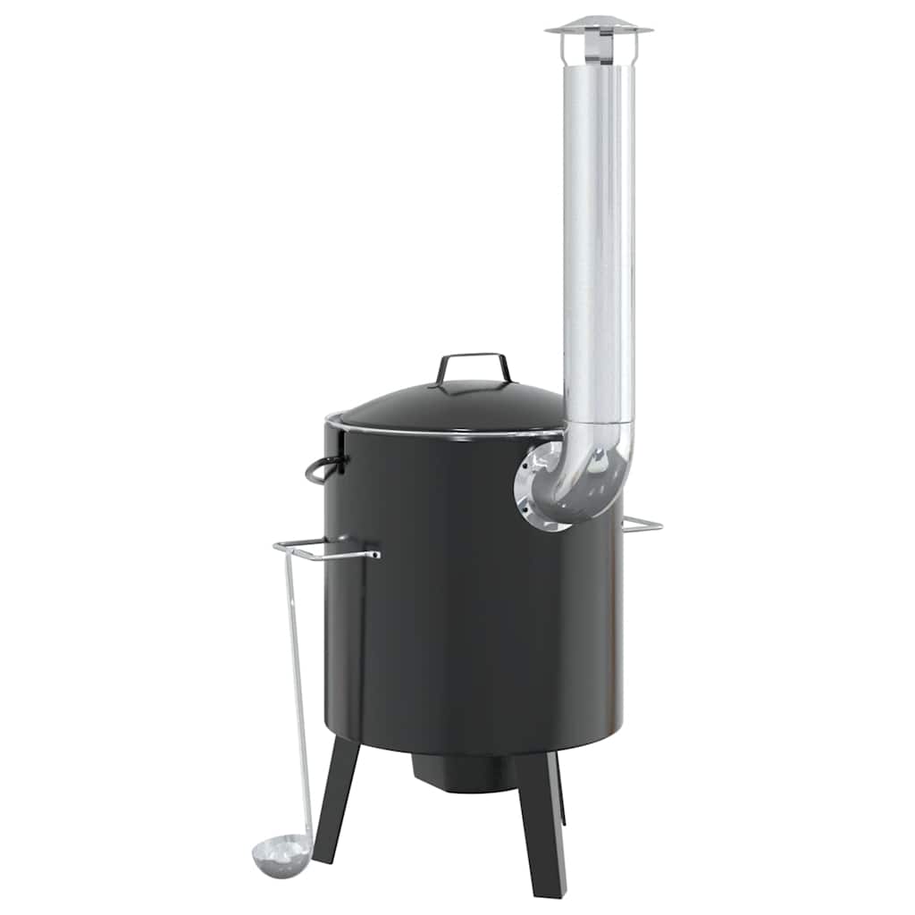 Gulaschkanone mit Rauchabzug & Deckel Schwarz Stahl Emailliert Outdoor