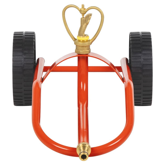 vidaXL Sprinkler Sled with Wheels and Rotating Head, Red Steel