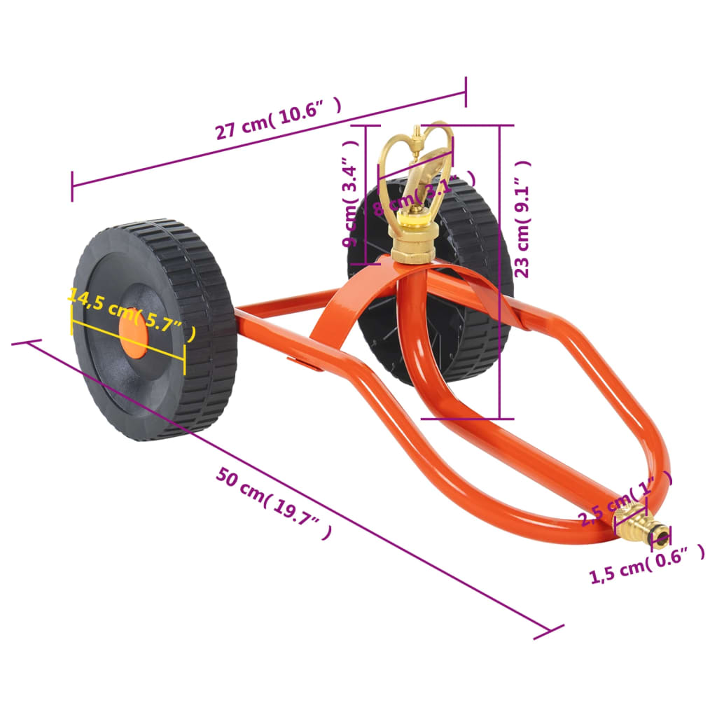 Rasensprenger mit Rädern 360° mobiler Sprinkler-Schlitten Messing Gartenregner