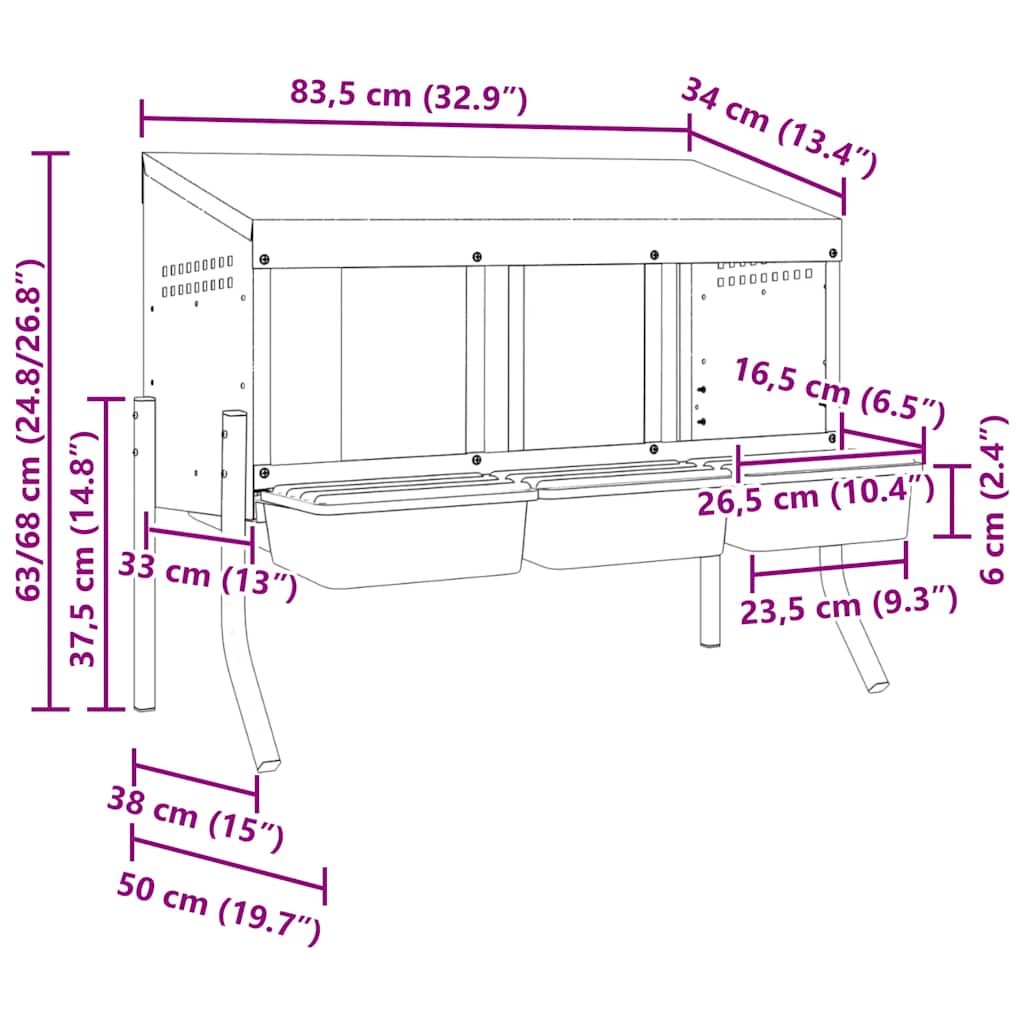 Abrollnest Hühner 3-fach Legenest Metall 83,5x50x68 cm höhenverstellbar