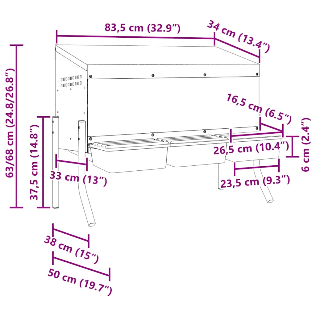 Abrollnest Hühner 3-fach Legenest Metall 83,5x50x68 cm höhenverstellbar