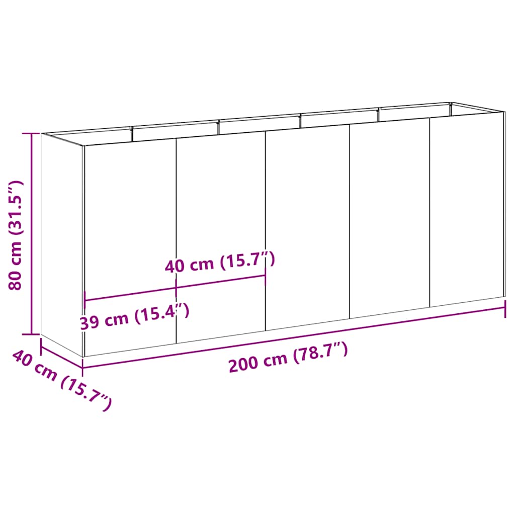 vidaXL Pflanzkübel Schwarz 200x40x80 cm Kaltgewalzter Stahl