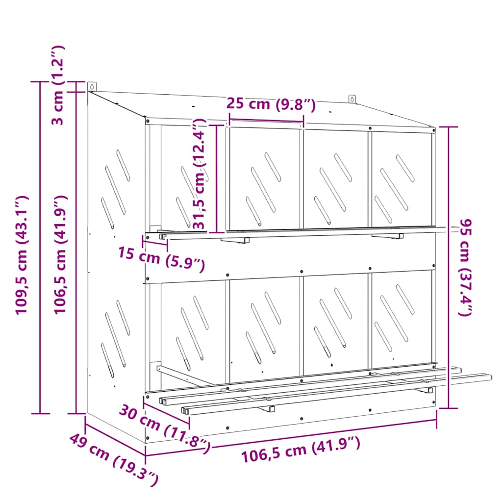 Laying nest chicken nesting box 8 compartments Cold-rolled metal Galvanized Roll-off nest Silver