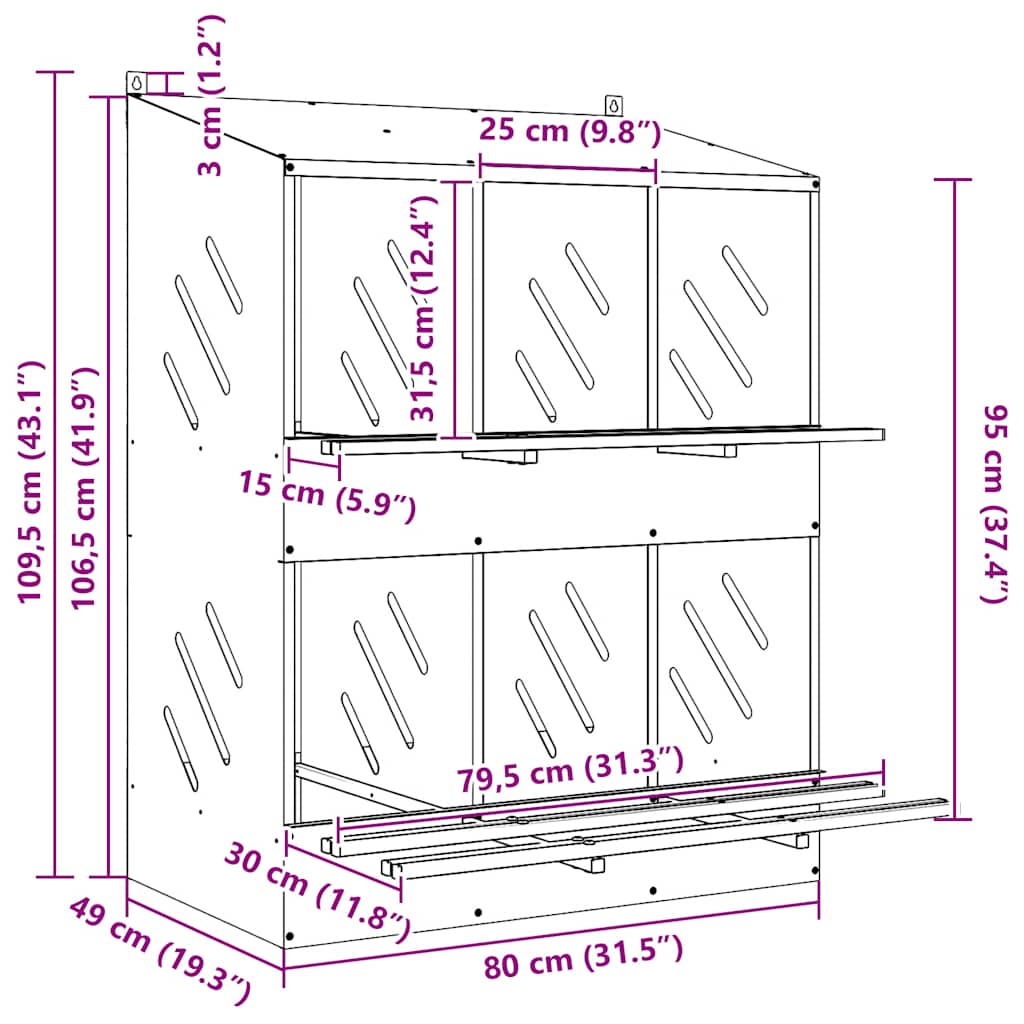 Laying nest chicken nesting box 6 compartments Cold-rolled metal Galvanized Roll-off nest Silver