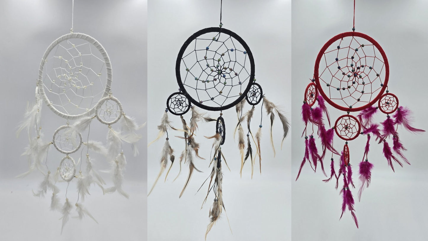 Traumfänger Bali 50x17x0,5cm Dreamcatcher rot weiß schwarz rund groß