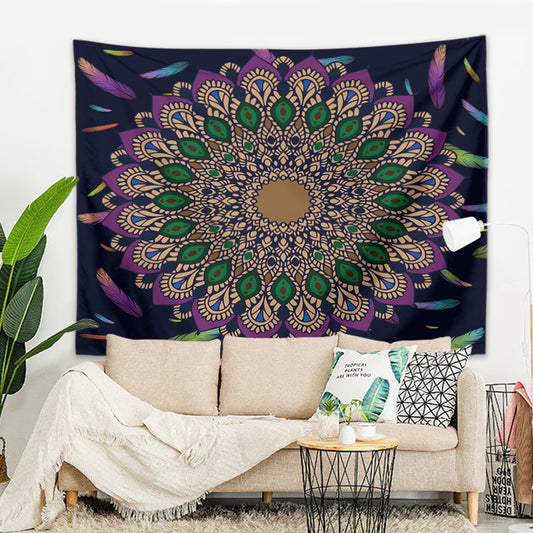 Wandbehang Mandala indisch 200 x 150 cm bunt Feder Polyester Wandtuch Wandteppich Tapisserie