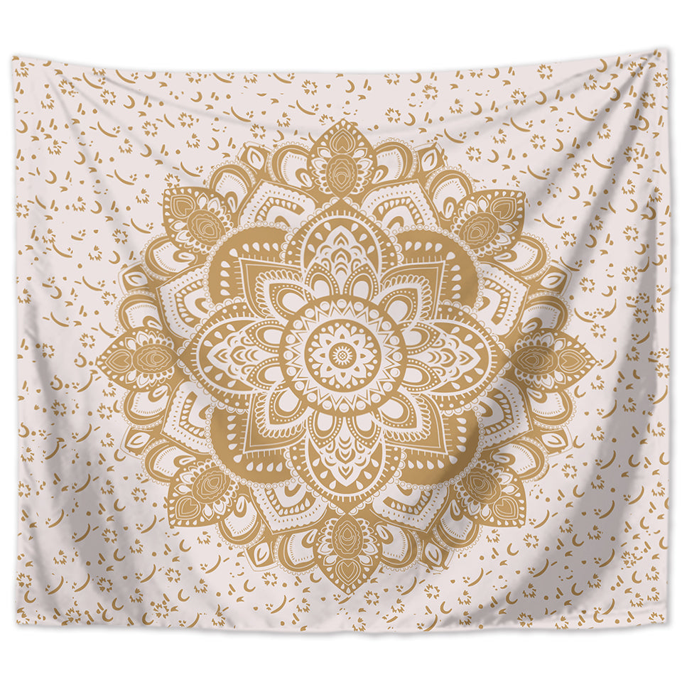 Wandbehang Mandala indisch 200 x 150 cm Weiß Gold Polyester Wandtuch Wandteppich Tapisserie