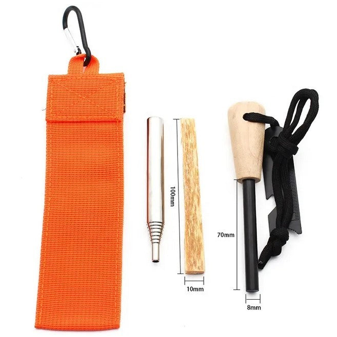 Feuerstarter Set Feuerstahl 7 cm Magnesium Survival Outdoor Bushcraft Camping 4-tlg.