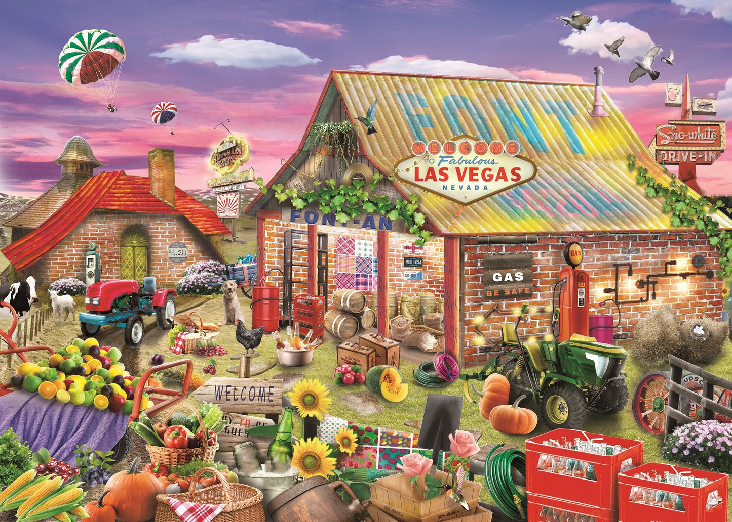 Puzzle 1000 Teile Farm Bauern Hof 69x51 cm Wimmelbild Gehirntraining