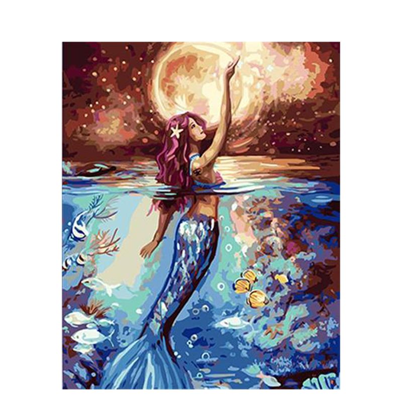 Malen nach Zahlen Erwachsene Meerjungfrau 40x50 cm Paint by Numbers DIY Öl Acryl Leinwand Bild Dekoration Mermaid 1 Stück