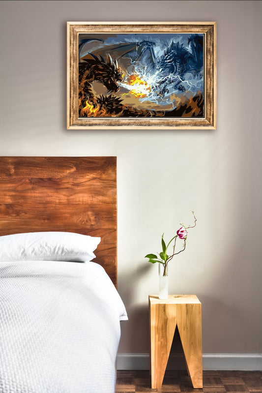 Malen nach Zahlen Erwachsene Drache 40x50 cm Paint by Numbers DIY Öl Acryl Leinwand Bild Dekoration Drachenkampf 1 Stück