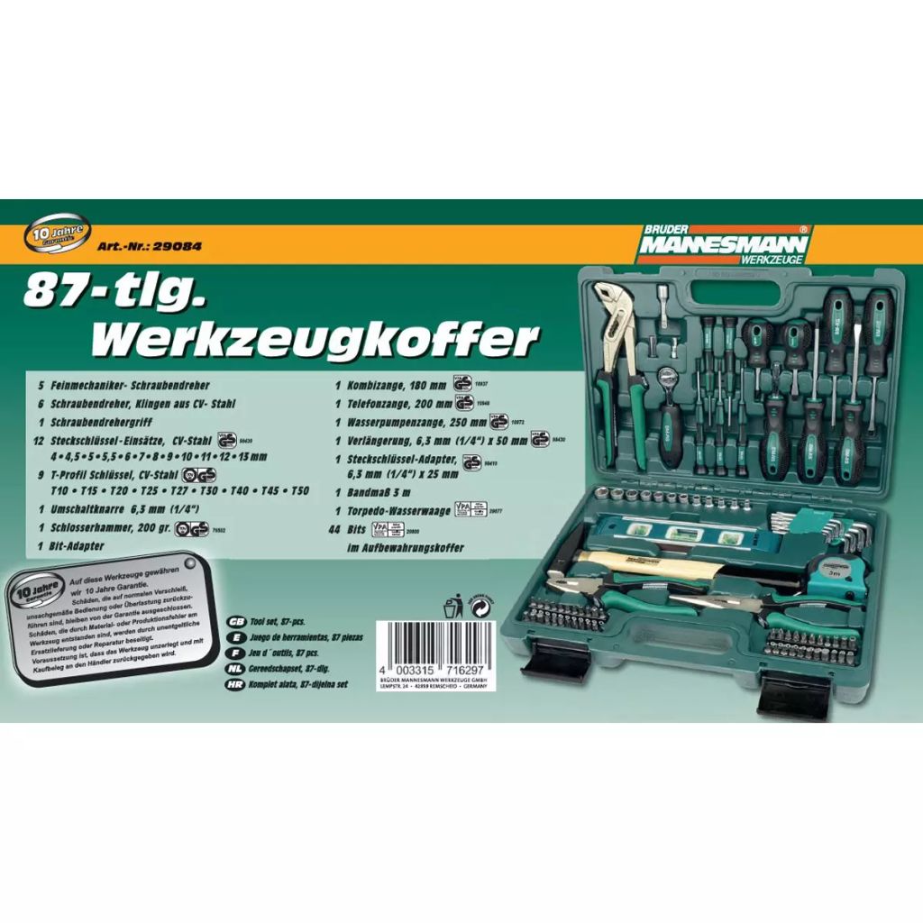 Werkzeugkoffer 86-teiliges Werkzeug-Set Handwerkzeug Brüder Mannesmann