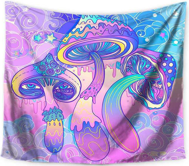 Wandbehang Psychedelic Pilze Violett 150x125 cm Polyester Wandtuch Wandteppich Hippie Tapisserie