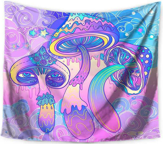 Wandbehang Psychedelic Pilze Violett 150x125 cm Polyester Wandtuch Wandteppich Hippie Tapisserie 