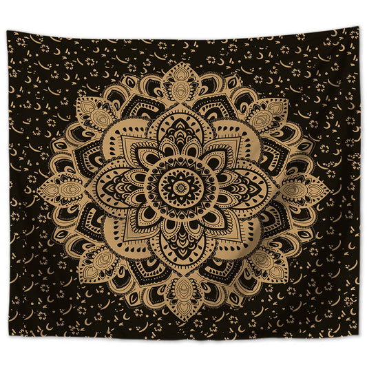 Wandbehang Mandala indisch 150x125 cm Schwarz Polyester Wandtuch Wandteppich Tapisserie